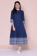 Blue Cotton A-line Dress