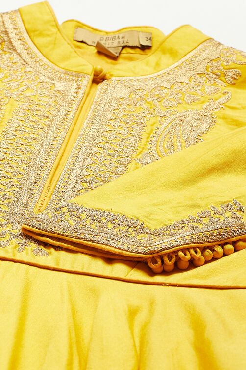 Rohit Bal Yellow Cotton Silk Anarkali image number 1