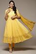 Yellow Cotton Anarkali Kurta Churidar Suit Set image number 0