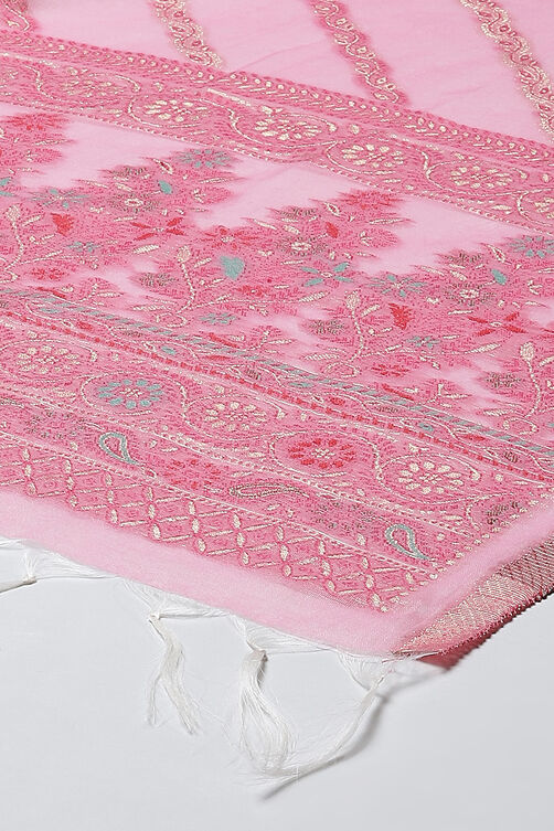 Pink Cotton Blend Straight Yarndyed Kurta Suit Set image number 3