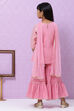 Pink Poly Metallic Cotton Girls Straight Kurta Sharara Suit Set image number 7