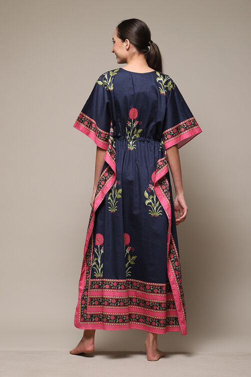 Indigo Pink Cotton Printed Kaftan image number 4