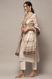 Off White Chanderi Blend Unstitched Suit set image number 5