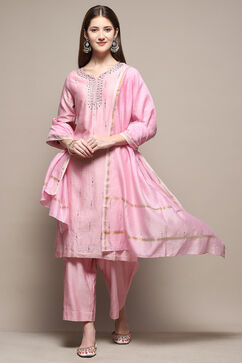 Light Pink Straight Kurta Palazzo Suit Set image number 0
