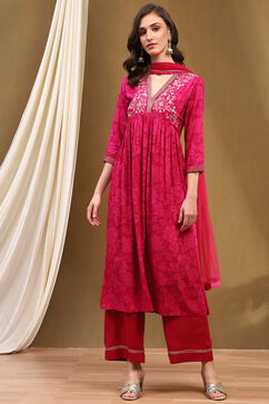 Fuchsia Rayon Gathered Suit Set image number 6