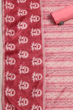 Pink Silk Tussar Digital Print Unstitched Suit Set image number 3