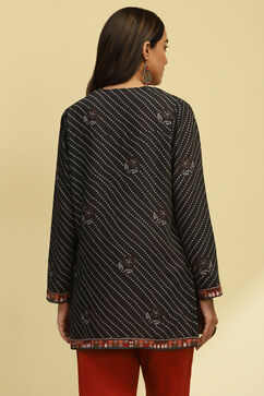 Black Crepe Bandhani Printed Straight Kurti image number 3