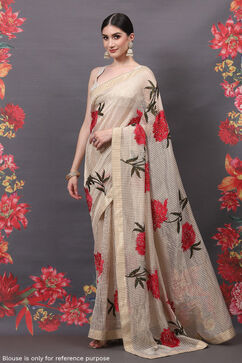 Rohit Bal Off White Silk Blend Embroidered Saree image number 1