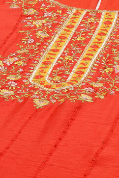 Coral Red And Yellow Cotton Viscose Straight Suit Set image number 1