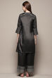 Charcoal Art Silk Straight Kurta Palazzo Suit Set image number 5