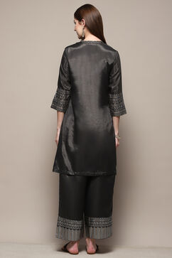 Charcoal Art Silk Straight Kurta Palazzo Suit Set image number 5