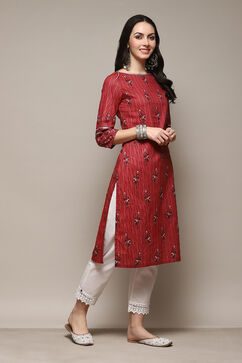 Blue & Rust Cotton Straight Printed Kurta image number 3