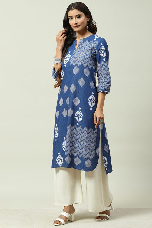 Buy Blue Cotton Straight Kurta for INR999.50 |Biba India