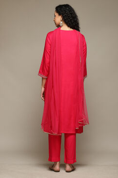 Fuchsia Rayon Straight Kurta Pants Suit Set image number 4