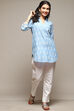 Ice Blue Cotton Embroidered Kurti image number 0