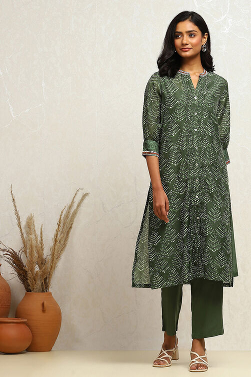 Green Chanderi Printed Straight Kurta Set image number 6