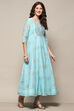 Sky Blue Foil Printed Festive Flared Dress  image number 4