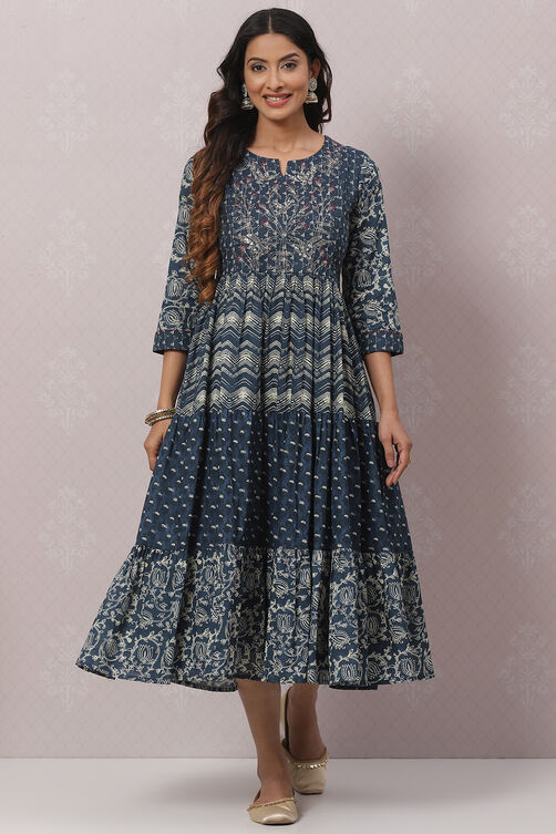 Buy Indigo Cotton Flared Dress () for INR1899.50 | Biba India