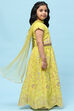 Lime Yellow Poly Chanderi Floral Lehenga Set image number 6