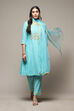 Blush Peach Yarndyed A-Line Kurta Regular Pants Suit Set image number 0