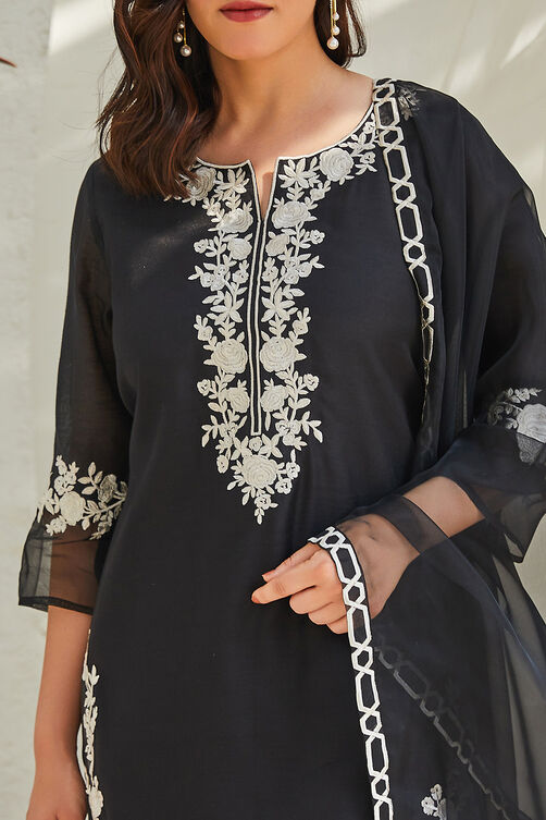 Black Embroidered Kurta & Palazzo Suit Set image number 1