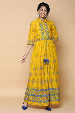 Mustard Cotton Printed Kurta Dress image number 5