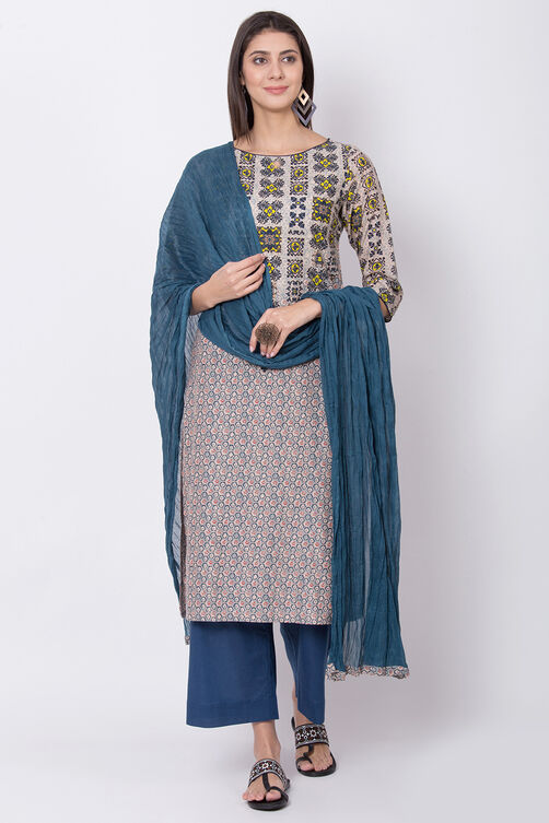 Blue Cotton Solid Dupatta image number 0