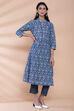 Blue Cotton A-Line Printed Kurta image number 3