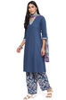 Blue Cotton A-Line Kurta Palazzo Suit Set image number 5