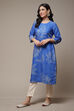 Blue Cotton Blend Straight Printed Kurta image number 3