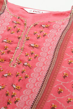 Coral Pink Cotton Blend Straight Kurta Garara Suit Set image number 1