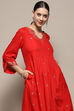 Red Foil Printed Gathered A-Line Kurta image number 1