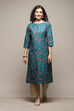 Turquoise Cotton Straight Printed Kurta image number 0