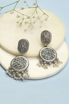 Oxidised Mint Brass Earrings image number 0