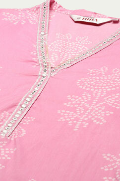 Light Pink Cotton Straight Kurta Palazzo Suit Set image number 1
