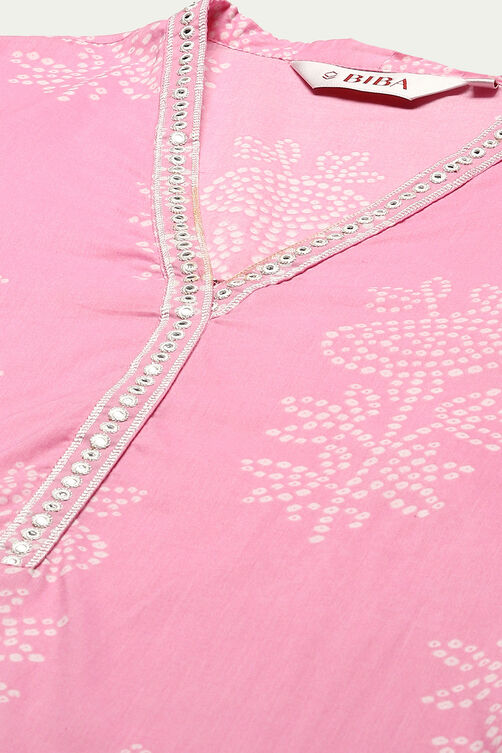 Light Pink Cotton Straight Kurta Palazzo Suit Set image number 1