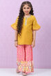 Yellow & Pink Art Silk Straight Kurta Set image number 0