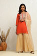 Orange Embroidered Festive Straight Suit Set image number 0