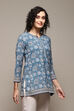 Denim Blue Polyester Straight Printed Kurti image number 3