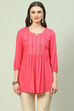 Pink LIVA Flared Solid Kurti image number 5