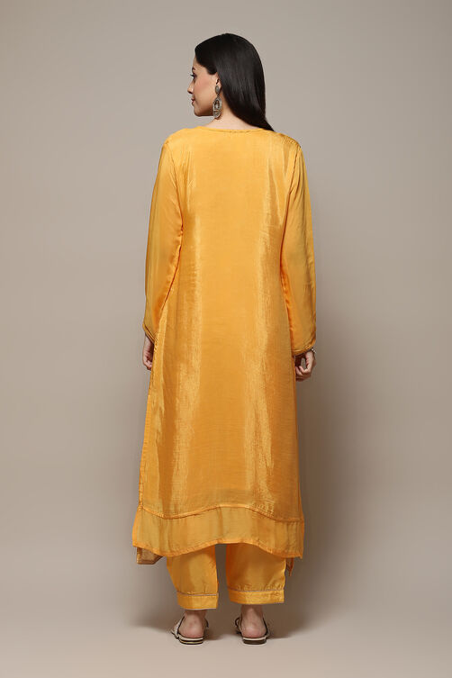 Mustard Linen Blend Digital Print Unstitched Suit Set image number 5