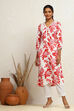 Red and White Floral Printed Straight Kurta image number 5