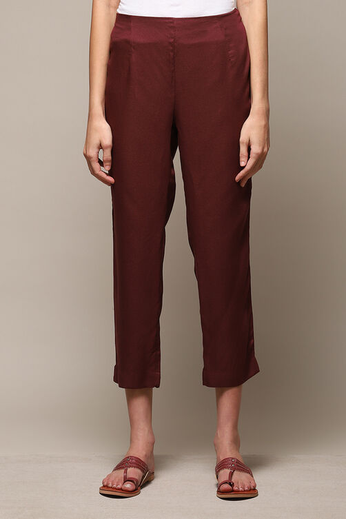 Brown LIVA Solid Pants image number 5