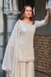 Off White Poly Georgette Straight Suit set image number 3