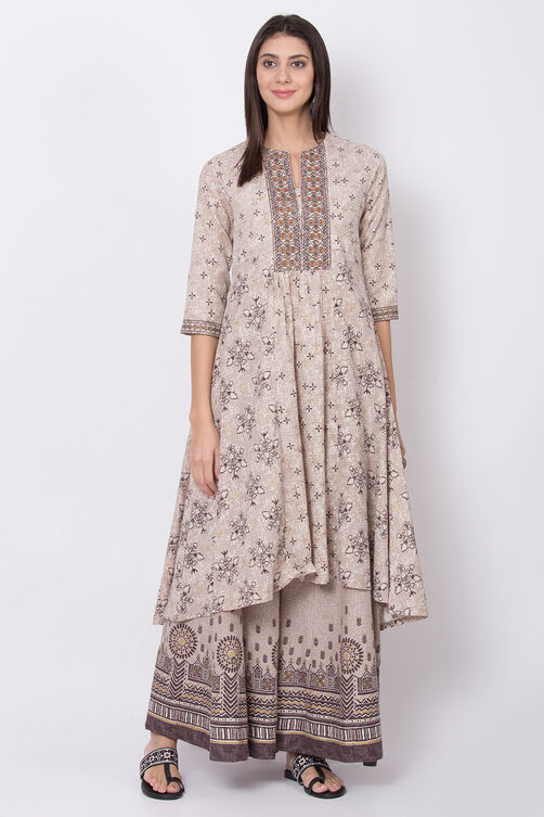 Pink Cotton Blend A-Line Printed Kurta image number 3