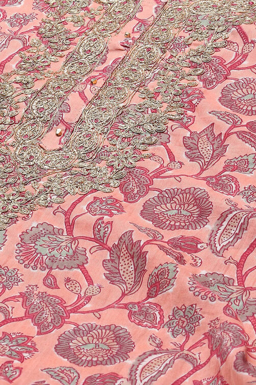 Pink Cotton Handloom Unstitched Suit Set image number 2