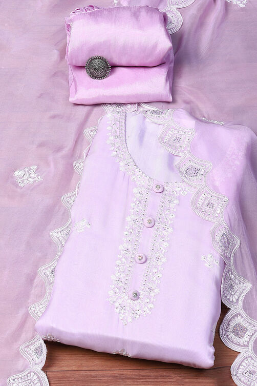 Pink Organza Digital Print Unstitched Suit Set image number 0