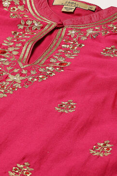 Rohit Bal Fuschia Cotton Blend Straight Kurta Suit Set image number 1