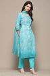 Blue Cotton Blend Floral Digital Print Unstitched Suit Set image number 7