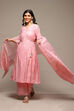Pink Cotton Blend Layered Kurta Palazzo Suit Set